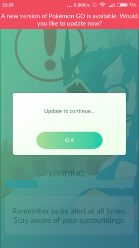 A new version of Pokemon Go is available. Would you like to update now?